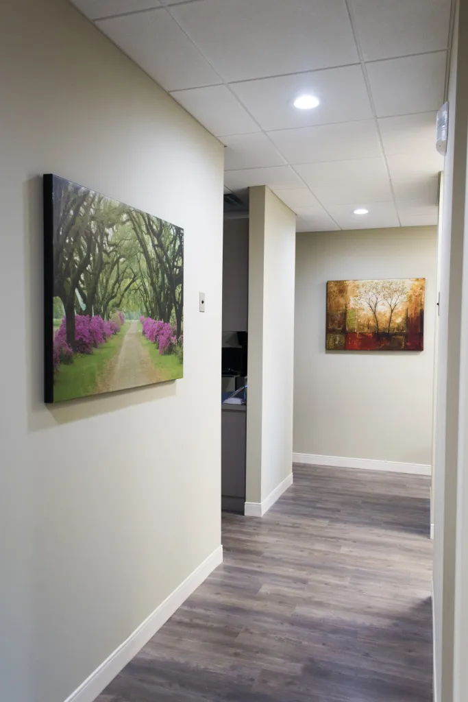 Interior photo: Hallway in dental practice of North Country Smiles in St James, NY